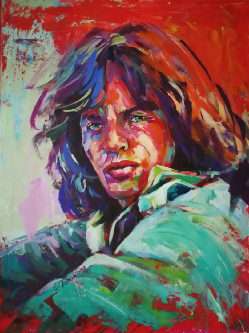 Sir Mick Jagger Portrait - Rolling Stones Frontmann Acrylbild auf Leinwand 60x80cm von Arte Tarantino